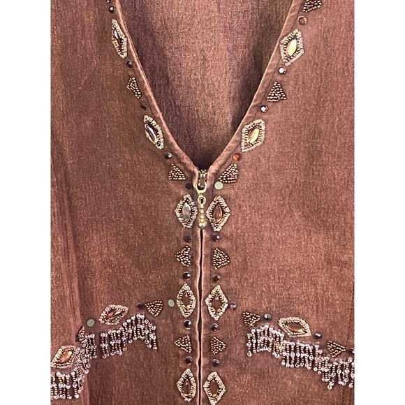 DG2 Diane Gilman Womans Brown Jean Beaded Western Embellished Full Zip Jacket 3X - Picture 4 of 11